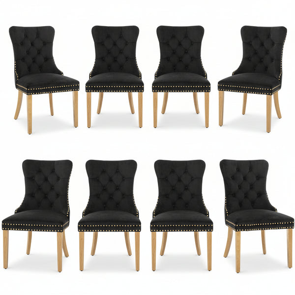 #BLACK/GOLD Button Tufted Velvet Dining Chairs Sets of 2 8 View 26