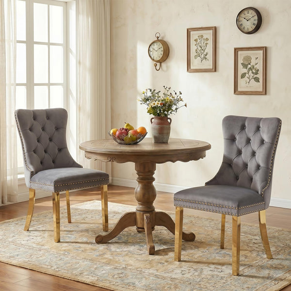 #GRAY/GOLD Button Tufted Velvet Dining Chairs Sets of 2 8 View 50
