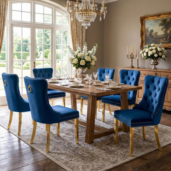 #BLUE/GOLD Button Tufted Velvet Dining Chairs Sets of 2 8 View 65