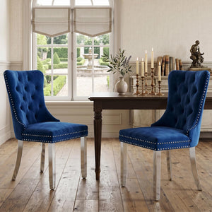 #BLUE/SILVER Button Tufted Velvet Dining Chairs Sets of 2 8 View 54