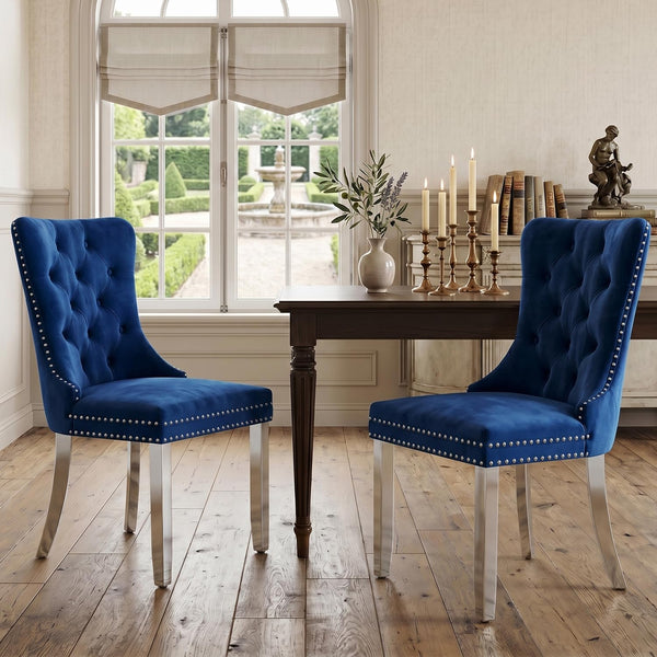 #BLUE/SILVER Button Tufted Velvet Dining Chairs Sets of 2 8 View 54