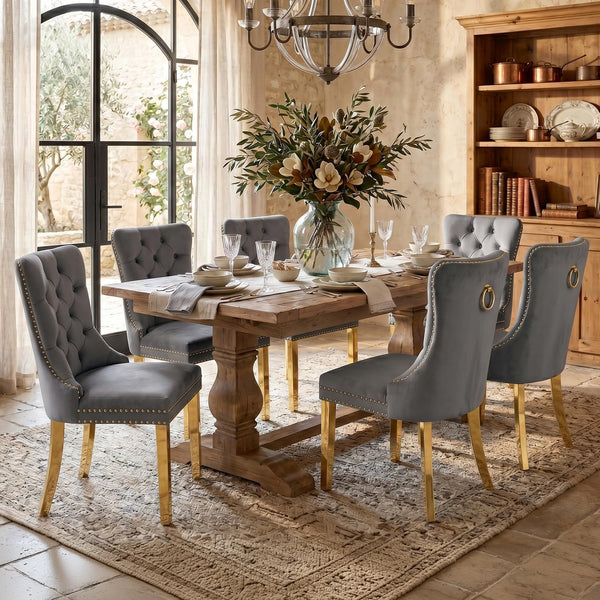 #GRAY/GOLD Button Tufted Velvet Dining Chairs Sets of 2 8 View 52