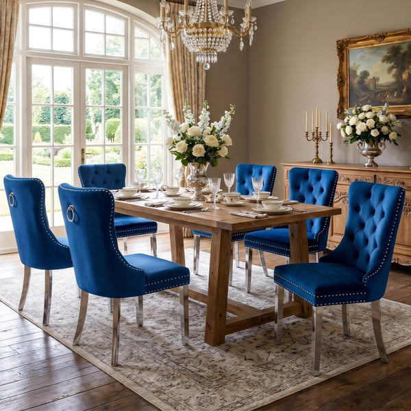 #BLUE/SILVER Button Tufted Velvet Dining Chairs Sets of 2 8 View 55