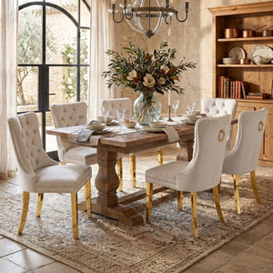 Velvet Dining Chair, Upholstered Tufted Dining Room Chair with Nailhead Trim, Metal Leg for Kitchen