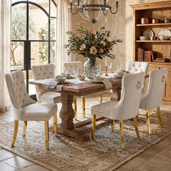 Velvet Dining Chair, Upholstered Tufted Dining Room Chair with Nailhead Trim, Metal Leg for Kitchen