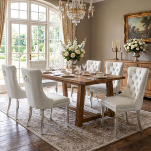 #WHITE/SILVER Button Tufted Velvet Dining Chairs Sets of 2 8 View 74