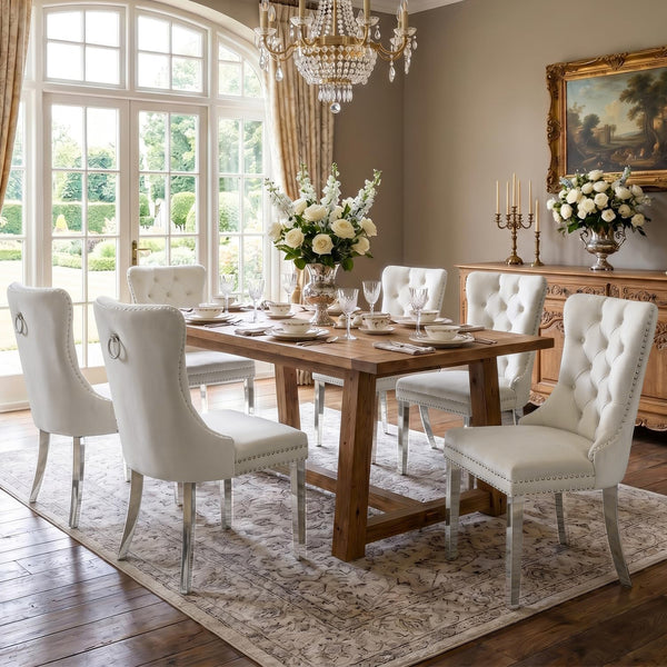 #WHITE/SILVER Button Tufted Velvet Dining Chairs Sets of 2 8 View 74