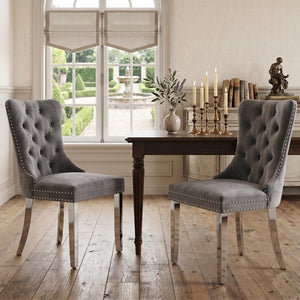 #GRAY/SILVER Button Tufted Velvet Dining Chairs Sets of 2 8 View 36