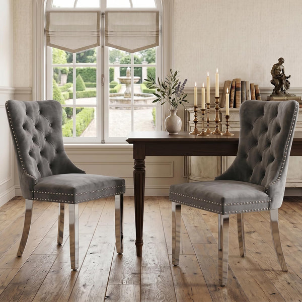 #GRAY/SILVER Button Tufted Velvet Dining Chairs Sets of 2 8 View 36