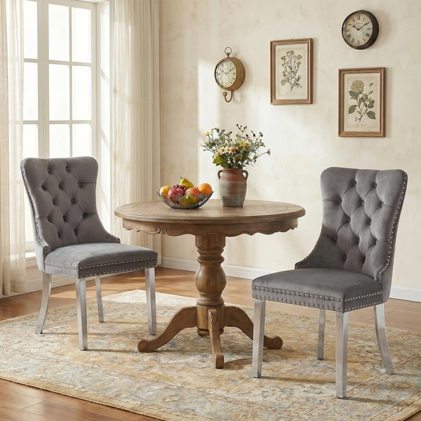 #GRAY/SILVER Button Tufted Velvet Dining Chairs Sets of 2 8 View 40