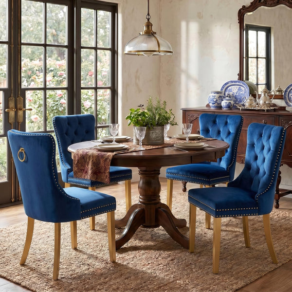 #BLUE/GOLD Button Tufted Velvet Dining Chairs Sets of 2 8 View 70