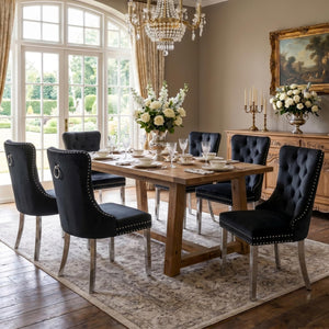 #BLACK/SILVER Button Tufted Velvet Dining Chairs Sets of 2 8 View 28