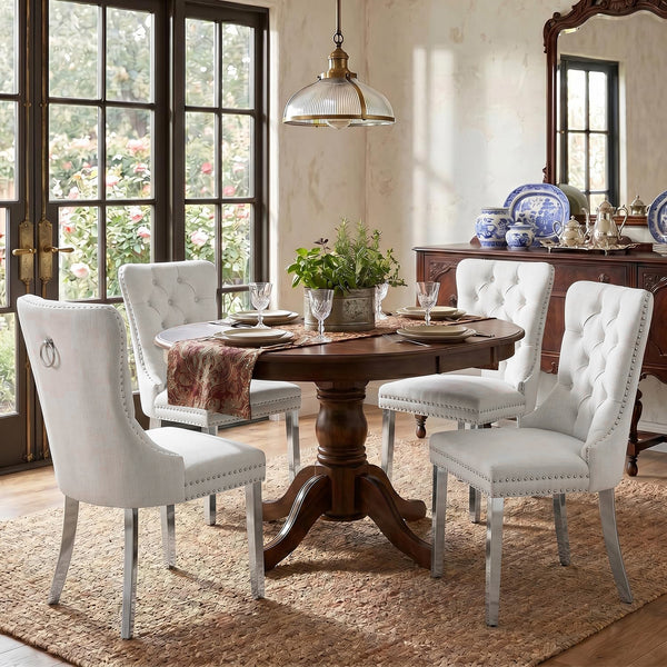 #WHITE/SILVER Button Tufted Velvet Dining Chairs Sets of 2 8 View 80