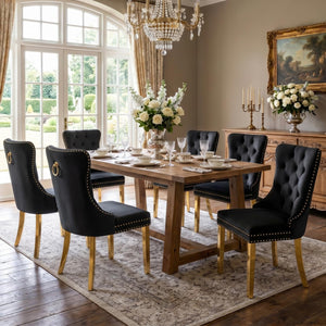 #BLACK/GOLD Button Tufted Velvet Dining Chairs Sets of 2 8 View 19