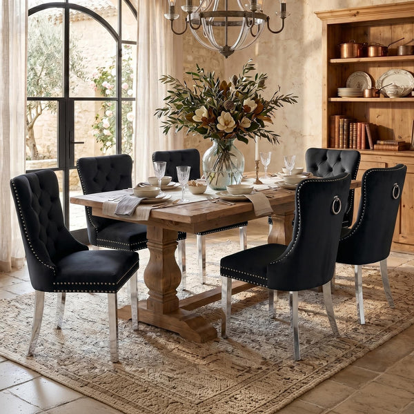 #BLACK/SILVER Button Tufted Velvet Dining Chairs Sets of 2 8 View 34