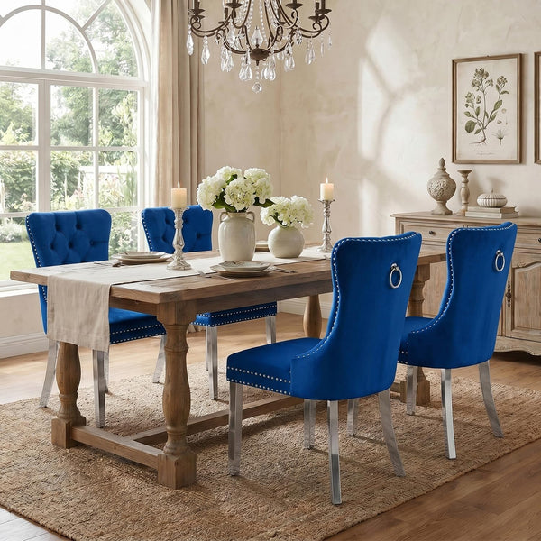 #BLUE/SILVER Button Tufted Velvet Dining Chairs Sets of 2 8 View 64