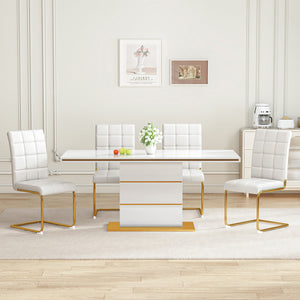 DT0215GW 5-Piece MDF Dining Set + 4 White PU Chairs (Gold)