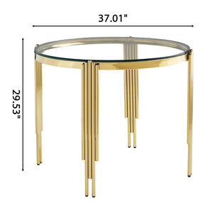 DT0314G Round Glass Dining Set (37" Table + White Velvet Chairs)