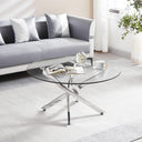 #SILVER 35 Inch Round 10mm Clear Glass Coffee Table with Metal Base Detail View