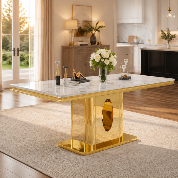 LuxeWood 69 Inch MDF Dining Table Metal Base - Zemorn