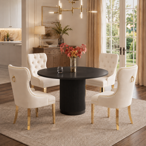 LuxeWood 46 Inch Round MDF Dining Table Gold Metal Base Detail View