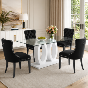 63" Modern 7-Piece Glass Dining Set, Seats 6 – White Velvet Chairs, Silver Metal Base