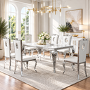 70 Inch 7 Piece MDF Dining Set High Back White Leatherette Chairs - Zemorn