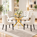 Crystal 36 Inch 5 Piece Glass Dining Set Wood Frame White Velvet Chairs, Gold Base - Zemorn