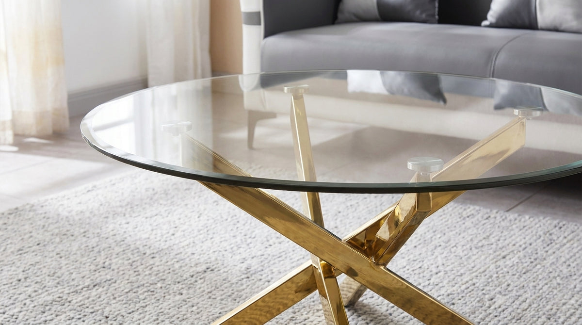 35 Inch Modern Round 10mm Clear Glass Coffee Table Material & Structure Detail - Zemorn