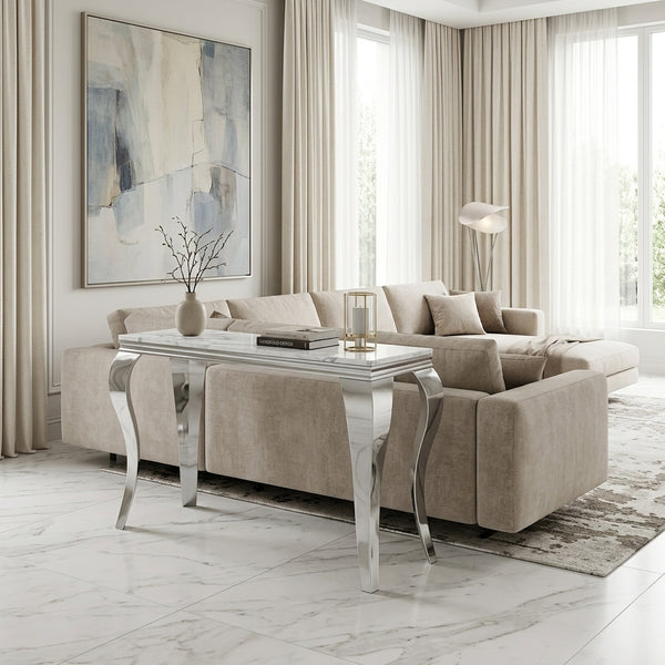 #White/Silver 47 Inch White MDF Console Table with Metal Base View 11
