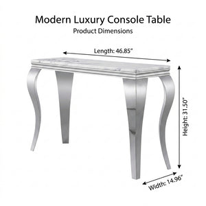 #White/Silver 47 Inch White MDF Console Table with Metal Base Dimensions Diagram