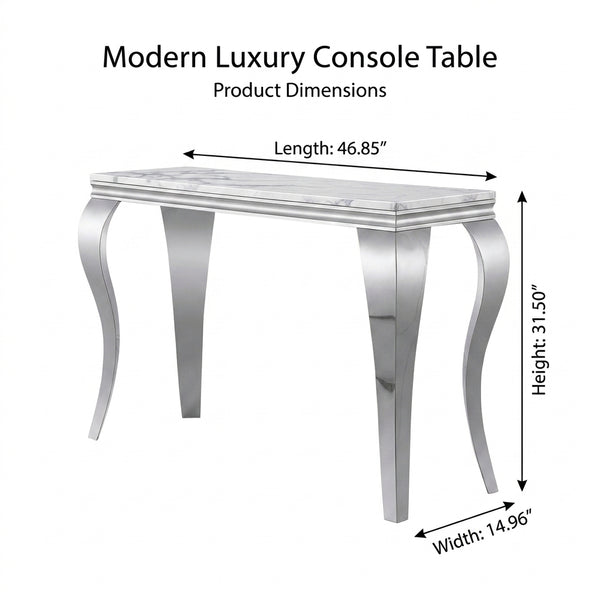 #White/Silver 47 Inch White MDF Console Table with Metal Base Dimensions Diagram