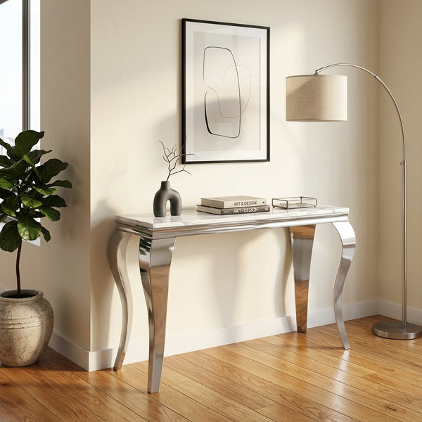 #White/Silver 47 Inch White MDF Console Table with Metal Base View 9