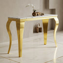 #White/Gold 47 Inch White MDF Console Table with Metal Base Close Up Detail