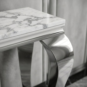 #White/Silver 47 Inch White MDF Console Table with Metal Base View 14