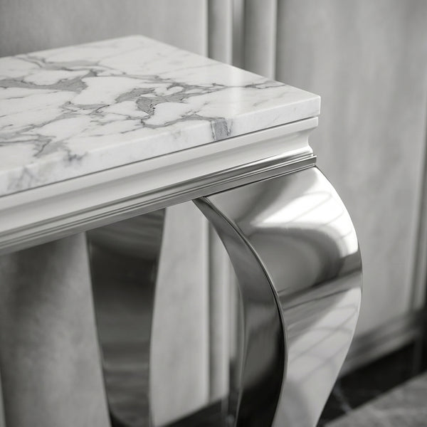 #White/Silver 47 Inch White MDF Console Table with Metal Base View 14