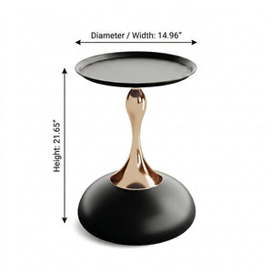 15 Inch Round Black End Table with Metal Base Dimensions Diagram