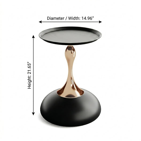 15 Inch Round Black End Table with Metal Base Dimensions Diagram