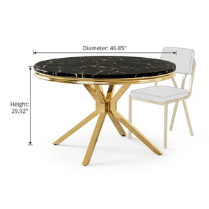 #Black/Gold LuxeWood 47 Inch Round MDF Dining Table with Metal Base, Seats 4 View 14