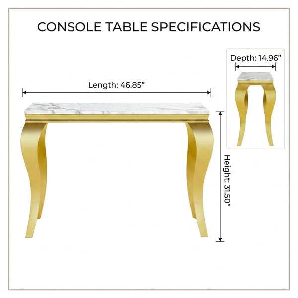 #White/Gold 47 Inch White MDF Console Table with Metal Base View 8