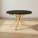 #Black/Gold LuxeWood 47 Inch Round MDF Dining Table with Metal Base, Seats 4 View 9