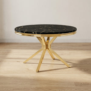 #Black/Gold LuxeWood 47 Inch Round MDF Dining Table with Metal Base, Seats 4 View 9