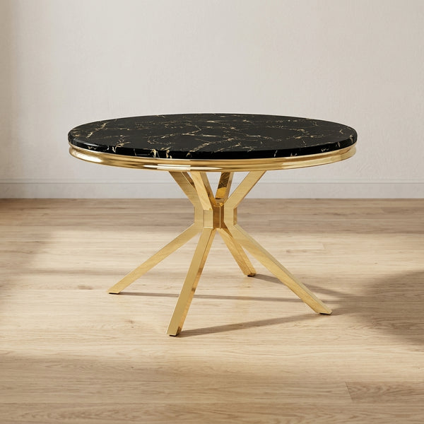 #Black/Gold LuxeWood 47 Inch Round MDF Dining Table with Metal Base, Seats 4 View 9