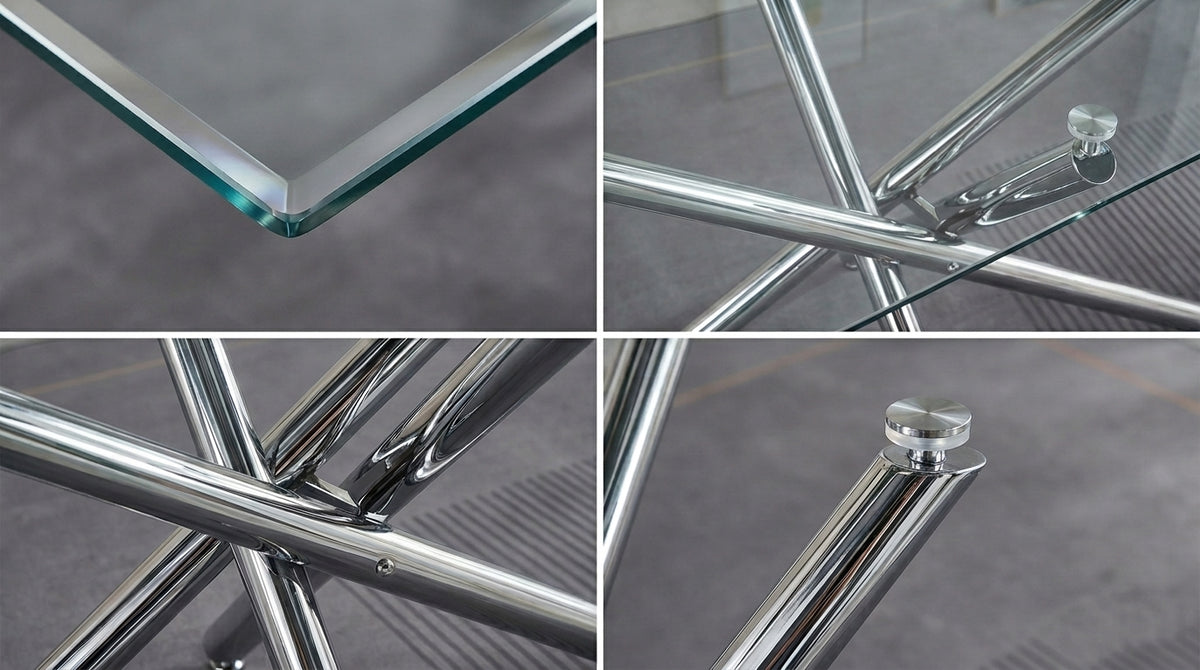 Crystal 63 Inch Rectangular Tempered Glass Dining Table Material & Structure Detail - Zemorn
