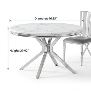 #White/Silver LuxeWood 47 Inch Round MDF Dining Table with Metal Base, Seats 4 View 5