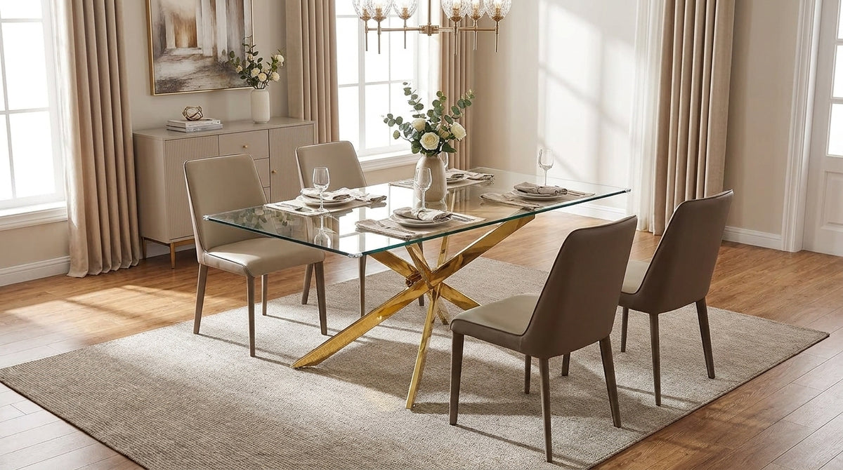 Crystal 50 Inch Rectangular Glass Dining Table - Comfortable Dining for Four - Zemorn