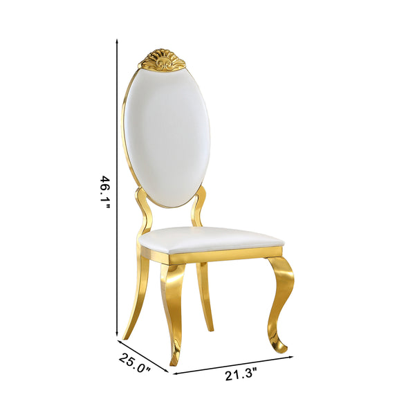 DT022GMW 5-Piece MDF Dining Set + 4 White Leatherette Chairs (Gold)