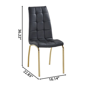 DT666G 5-Piece 36" Glass Dining Set + 4 Black PU Chairs (Gold) ZEMORN