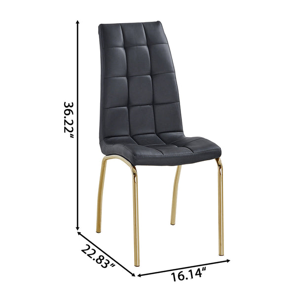 DT668G 5-Piece 42" Glass Dining Set + 4 Black PU Chairs (Gold) ZEMORN