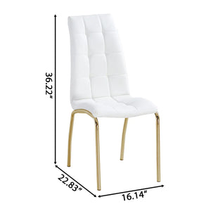 DT666G 5-Piece 36" Glass Dining Set + 4 White PU Chairs (Gold) ZEMORN